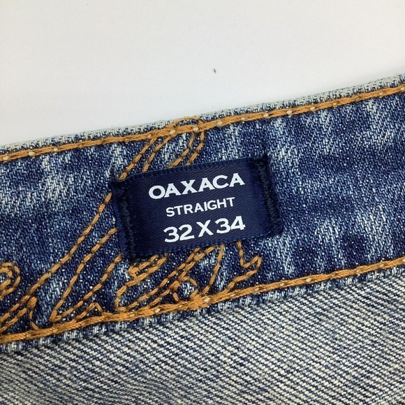 MEK DNM Womens OAXACA Jeans Blue Distressed Embroidered Pockets Size 32 x 34 - Picture 8 of 10
